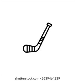 Monochrome line art of an ice hockey stick with a long shaft and curved blade. Centered and isolated on a white background.