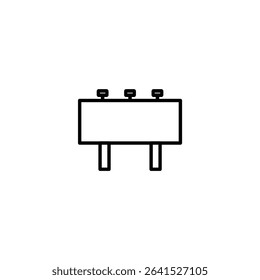 A monochrome line art icon of a billboard, a large blank horizontal rectangle supported by two vertical posts. Isolated on a white background.