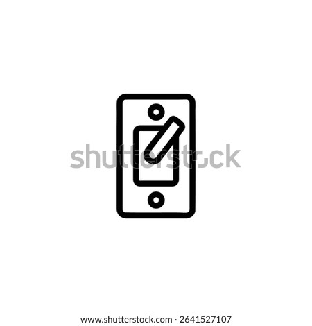 A monochrome line art icon of a circuit breaker switch, a small rectangular base with a single toggle switch lever. Isolated on a white background.