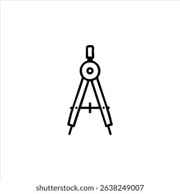 A monochrome line art icon of a drawing compass tool for geometry and drafting. Symbolizes precision, architecture, and design. Isolated on white.