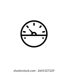 A monochrome line art icon of an electric meter, a simple circular dial with tick marks and a single pointer needle. Isolated on a white background.