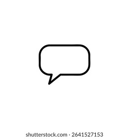 A monochrome line art icon of an empty classic speech bubble with a rounded rectangular body and a small triangular tail. Isolated on a white background.