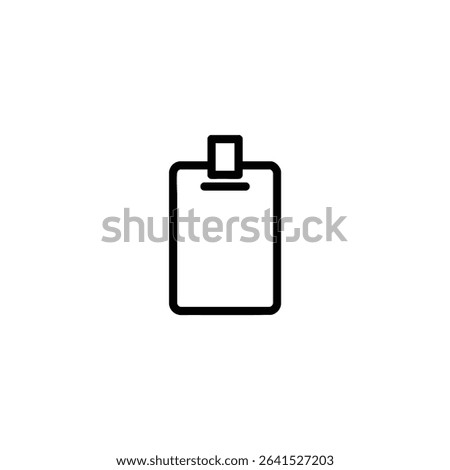 A monochrome line art icon of an ID badge, a vertical rectangle with a small slot or hole at the top. Isolated on a white background.