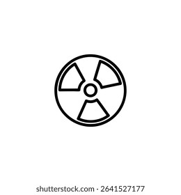 A monochrome line art icon of the nuclear trefoil symbol, a central circle with three radiating blades. Isolated on a white background.