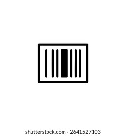 A monochrome line art icon representing a barcode with several vertical lines of varying thickness and spacing. Isolated on a white background.