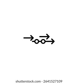 A monochrome line art icon representing energy flow, with three bold arrows moving left to right through simplified nodes. Isolated on a white background.