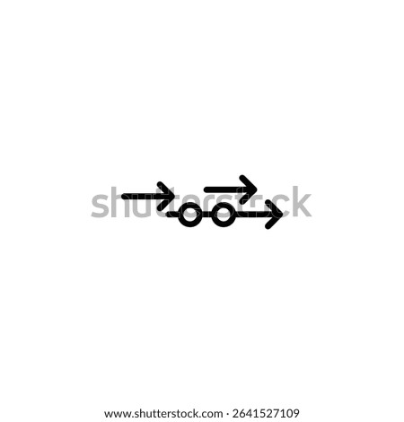 A monochrome line art icon representing energy flow, with three bold arrows moving left to right through simplified nodes. Isolated on a white background.