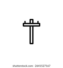 A monochrome line art icon of a single utility pole with a vertical post and a horizontal crossarm. Isolated on a white background.