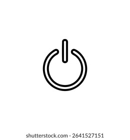 A monochrome line art icon of the standard power button symbol, a circle with a small vertical line breaking the top. Isolated on a white background.