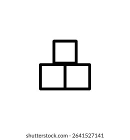 A monochrome line art icon for team building, three or four simple square or rectangular blocks neatly stacked or arranged. Isolated on a white background.