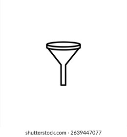 Monochrome line art of a laboratory funnel, used for guiding liquid or powder into a small opening. Isolated on a white background.