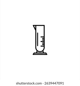 Monochrome line art of a laboratory graduated cylinder, used for precise measurement of liquid volumes. Isolated on a white background.