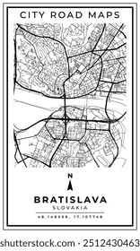 Mapa de Arte em Linha Monocromático de Bratislava Capital da Eslováquia, Ilustração e decoração de casas