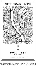 Mapa de arte de linha monocromática de Budapeste Capital da Hungria, ilustração e decoração de casa