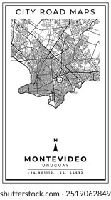 Mapa de Montevideo, Uruguay, Ilustración y decoración del hogar