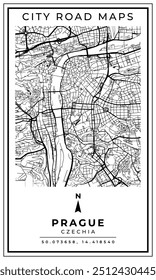 Mapa de arte de linha monocromática da cidade de Praga capital da Chéquia, ilustração e decoração de casa