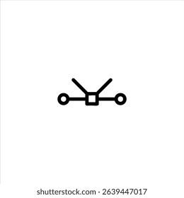Monochrome line art representing a vector pen tool anchor point with Bezier handles. Isolated on a white background.