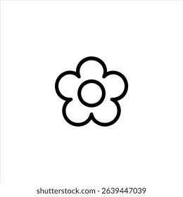 Monochrome line art of a simple flower with a central pistil and rounded petals, symbolizing nature and beauty. Isolated on a white background.