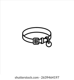 Monochrome line art of a simple pet collar with a curved band, buckle, and tag loop. Centered and isolated on a white background.