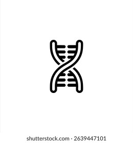 Monochrome line art of a simplified DNA double helix structure, representing genetics and life sciences. Isolated on a white background.