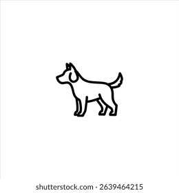Monochrome line art of a simplified generic dog silhouette in profile. Centered and isolated on a white background.