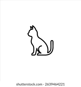 Monochrome line art of a simplified generic cat silhouette in profile or seated. Centered and isolated on a white background.
