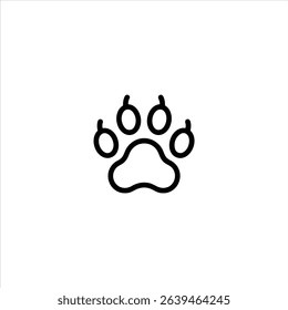 Monochrome line art of a single animal paw print with a central pad and toe pads. Centered and isolated on a white background.