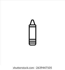 Monochrome line art of a single crayon with a conical tip and paper wrapper indication. Isolated on a white background.