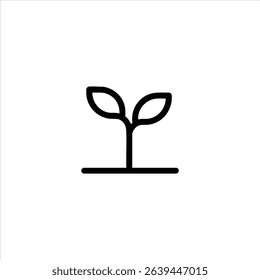 Monochrome line art of a small plant sprout or seedling emerging from the ground, symbolizing new life and growth. Isolated on a white background.