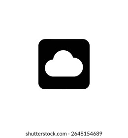 A monochrome line art symbol of a white cloud shape cut out from a solid black rounded square, isolated on a white background.