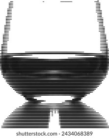 Monochrome line art of a wine glass with parallel horizontal lines.