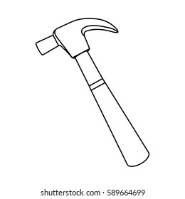 monochrome line contour of hammer tool vector illustration