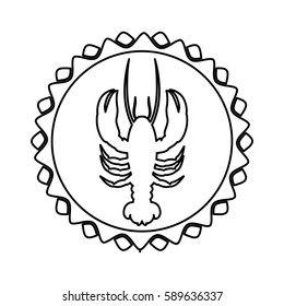 monochrome line contour with lobster in circular emblem vector illustration