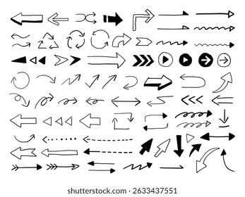 Monochrome line drawing arrow mark set.