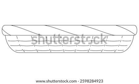Monochrome line drawing horizontal round basket illustration material

