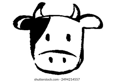 ilustración de dibujo de línea monocroma de cara bovina frente al frente con toque de pincel