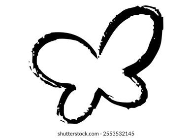 monochrome line drawing illustration of a butterfly deformed in blue with a touch of brush