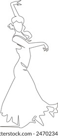 A monochrome line drawing illustration of flamenco.