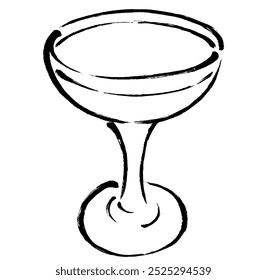 monochrome line drawing illustration of a glass filled with drink with a touch of brush