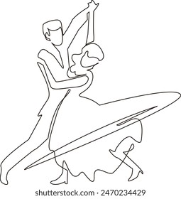 A monochrome line drawing illustration of social dancing.