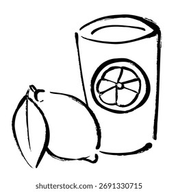 Línea monocromática dibujando la Ilustración vectorial de un limón agrio con una pincelada.