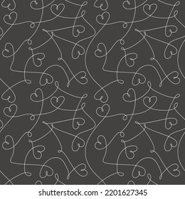 Monochrome line heart shapes vector seamless pattern. Abstract backdrop illustration. Wallpaper, graphic background, fabric, textile, print, wrapping paper or package design.