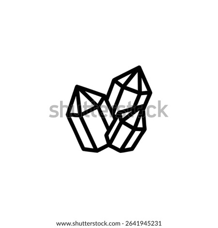 Monochrome line icon of an abstract crystal cluster with intergrown geometric shapes. Isolated on a white background.