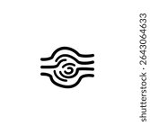 Monochrome line icon of an abstract wood grain pattern, featuring wavy concentric lines or a simplified knot. Isolated on white background.