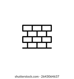 Monochrome line icon of a brick wall pattern, showing a small section with offset rectangular brick outlines. Isolated on white background.