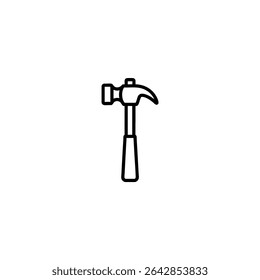 Ícone de linha monocromática de um martelo de garra com face marcante e garra curva. Ilustração vetorial 2D plana com formas simples, contorno uniforme em negrito, design minimalista.