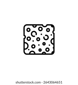 Monochrome line icon for foam, shown as a square area with multiple small, irregular circular outlines of varying sizes to suggest a porous texture. Isolated on white background.