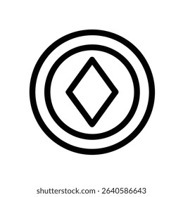 Monochrome line icon of a generic cryptocurrency coin with an abstract geometric symbol in the center.