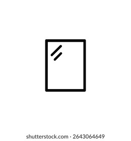 Monochrome line icon of a glass pane, depicted as a simple square or rectangle with a subtle diagonal line suggesting reflection. Isolated on white background.