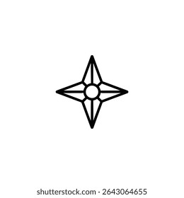 Monochrome line icon for guidance or direction, depicted as a highly simplified compass rose with four main bold arrowhead-like points. Isolated on white background.